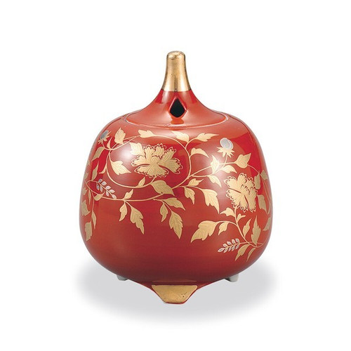 Gold-Decorated Kutani ware Kinran-de Japanese Incense pot Koro Red Japan