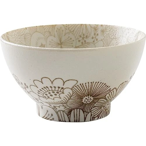 Mino ware Japanese Ceramic Rice bowl Gohan Chawan Blossom Brown Japan