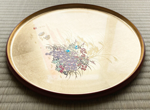 Obon Tray Yamanaka Urushi Yamanaka lacquerware Gold Miyabi Round Japan
