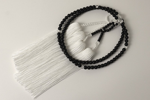 Kyoto P Ebony Choncho Prayer Juzu Beads P-Finish Rayon 15 Monme Tassels Japan