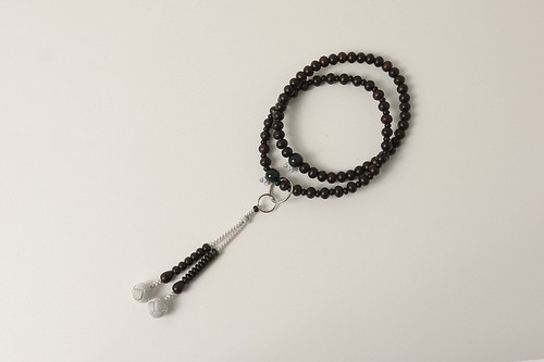 Kyoto Juzu Japanese Buddhist Mala Jodo shu Matte Stripe Ebony Hawks eye Woman