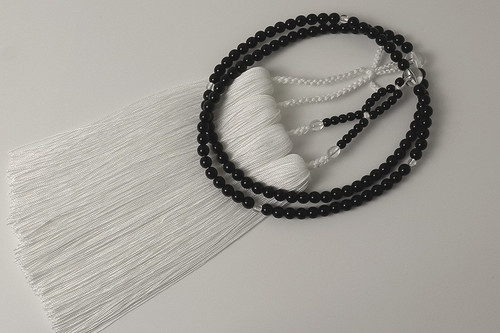 Kyoto P Ebony Choncho Prayer JuzuBeads P-Finish Rayon15 MonmeWhiteTassels Japan