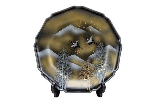 Kutani ware Decorative plate 31cm Cranes in Woodland Kodachi Made in Japan