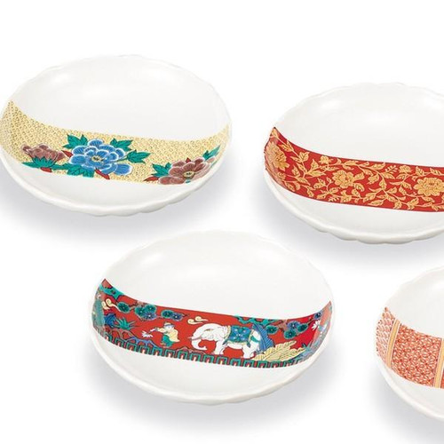 Kutani Ware Plate Set 4.5-go Jidai-e Traditional Design Made in Japan