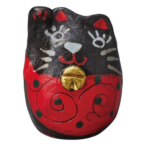 Shigaraki Ware Japanese Red glaze Maneki neko Luck cat Figurine Japan Black