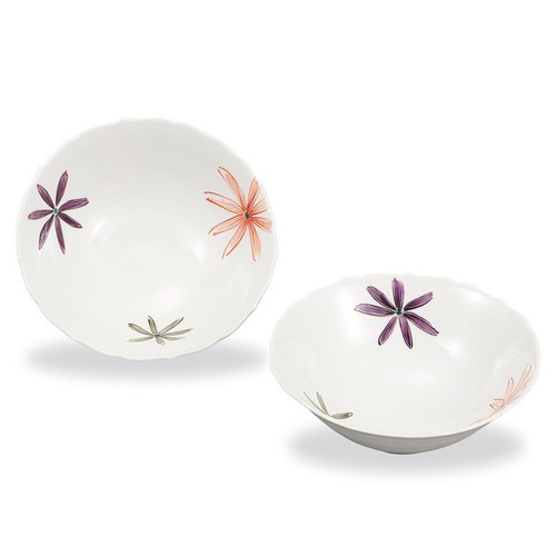 Kutani Ware Pair Bowls 21.5cm Iro-e Floral Patterns Made in Japan Koyo Kiln