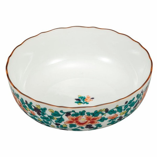 Japanese Kutani Ware Bowl 17.5cm Peony Karakusa Pattern Made in Japan