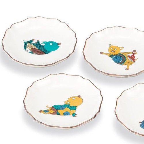 Kutani Ware Plate Set 3.5-go Animal Yogi Made in Japan set of 5
