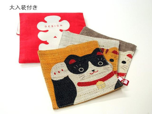 Kyoto Oiri DESIGN Japnese Lucky Cat Maneki neko Linen Coaster Set 5 Pieces
