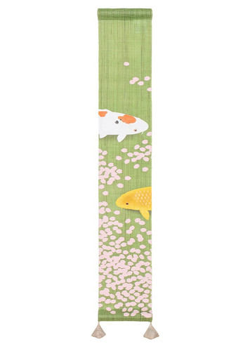 Kyoto Mini Linen Tapestry Cherry Blossom & Koi Carp Spring Handcraft japan