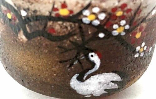 Kyo Kiyomizu yaki ware Guinomi Sakazuki Japanese Sake cup Crane and Plum