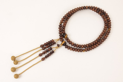 Kyoto Juzu Japanese Buddhist Mala Shingon Matte Sandanwood Tiger Eye shaku3
