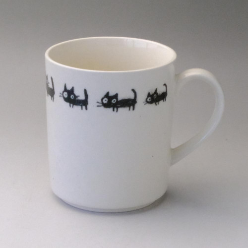 Mino ware Japanese Ceramic Mug Coffee Tea cup Black Cat motif 360ml Japan