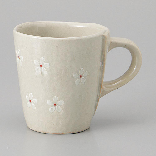 Mino ware Japanese Ceramic Mug Coffee Tea cup Large White Pressed Flower Japan