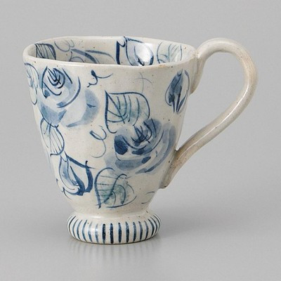Mino ware Japanese Ceramic Mug Coffee Tea cup Rose garden pattern Blue Japan