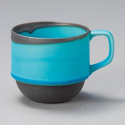 Mino ware Japanese Ceramic Mug Coffee Tea cup Blackened Bronze Blue Stack Japan