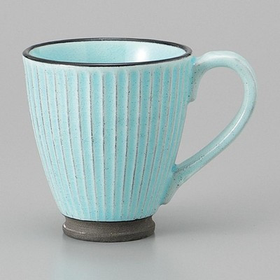 Mino ware Japanese Ceramic Mug Coffee Tea cup Blue Shinogi Black Clay 250ml