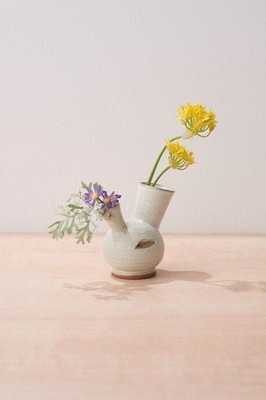 Shigaraki Ware White Glazed Mini Vase Water Bird Motif Made in Japan