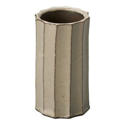 Shigaraki Ware Greige Grooved Cylinder Mini Flower Vase Made in Japan
