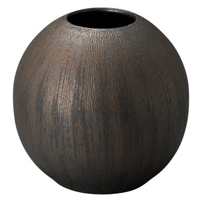 Shigaraki Ware Tama Round Flower Vase Made in Japan Gold Patina Black