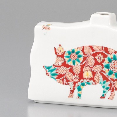Kutani ware Japanese Flower single vase Botanical Pig Japan