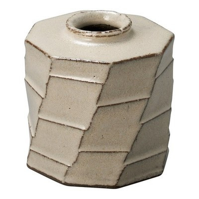 Shigaraki Ware Greige Faceted Square Bottle Mini Flower Vase Large Made in Japan