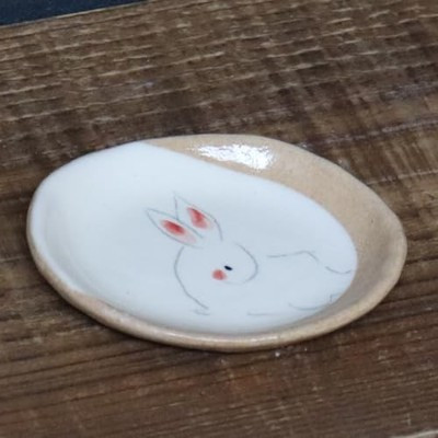 Shigaraki ware Japanese pottery small plate Wild rabbit motif Handpaint Japan