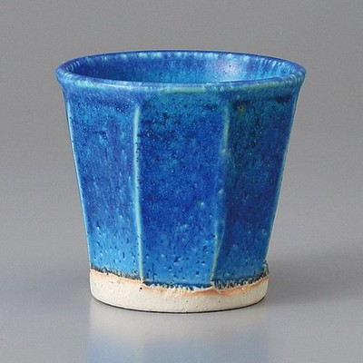 Made in Japan Mino Ware Hand-Carved Marine Blue Octagonal Cup 200ml Japan