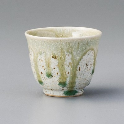 Mino Ware Sencha Yunomi Japanese GreenTea Cup White Sand-Textured Ash Glaze Deep