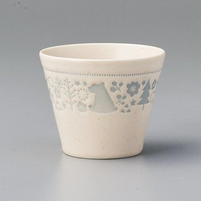 Mino Ware Sencha Yunomi Japanese Green Tea Cup Forest Friends Gray cup White