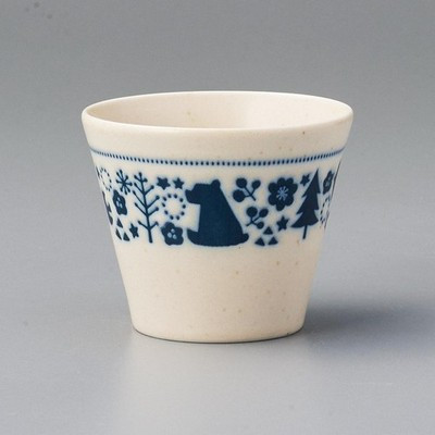 Mino Ware Sencha Yunomi Japanese Green Tea Cup Forest Friends Navy Cup White