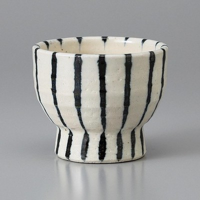 Mino Ware Gray Sencha Japanese Green Tea Cup Gosu Tokusa Stripe Footed Japan