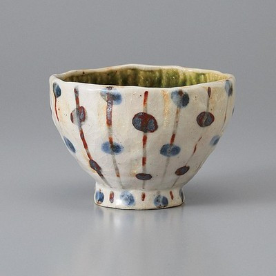 Mino Ware Gray Sencha Japanese Green Tea Cup Oribe Sudare Hand-Formed Japan