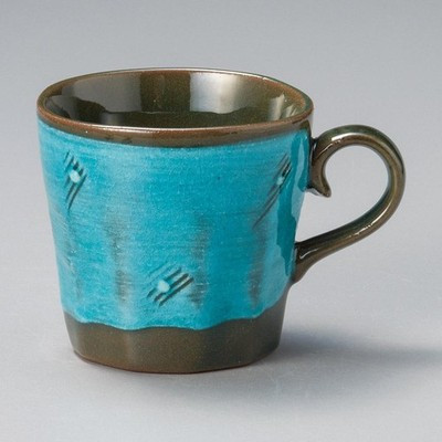 Mino ware Japanese Ceramic Mug Coffee Tea cup Yohen Glaze Turquoise Blue 300ml