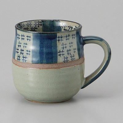 Mino ware Japanese Ceramic Mug Coffee Tea cup Ichimatsu Check Blue 220ml Japan