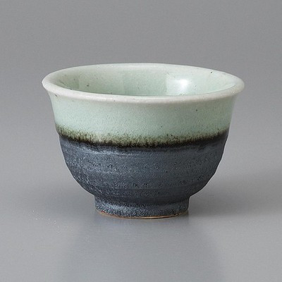 Mino Ware Gray Sencha Japanese Green Tea Cup Green Crackle Glaze & Tessa Flared