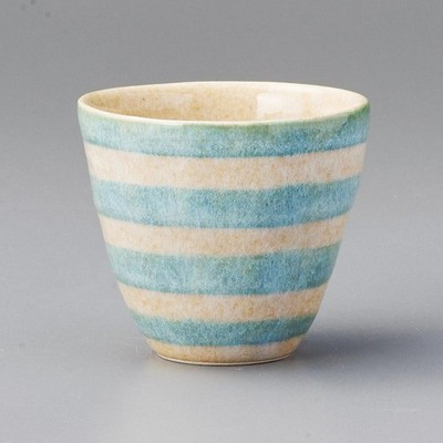 Mino Ware Gray Sencha Japanese Green Tea Cup Dandan Border Blue Japan