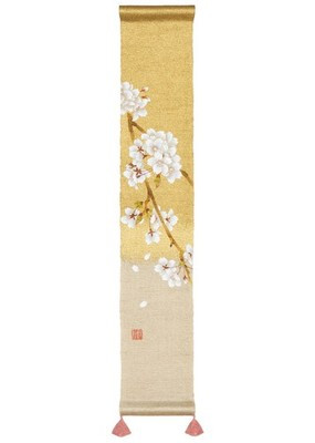 Kyoto Mini Tapestry Handpainted LinenGold-Leaf Mini Sakura in Full Bloom Japan