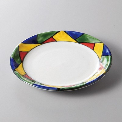 Japanese Stained Glass Style Small Plate Mino Ware Ceramic Dish 6.4" Japan