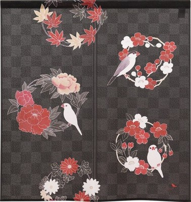 Noren Japanese door curtain tapestry 85x90cm Polyester Java Sparrow Floral Crest