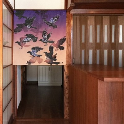 Noren Japanese door curtain tapestry 85x90cm Polyester Yatagarasu in Clouds