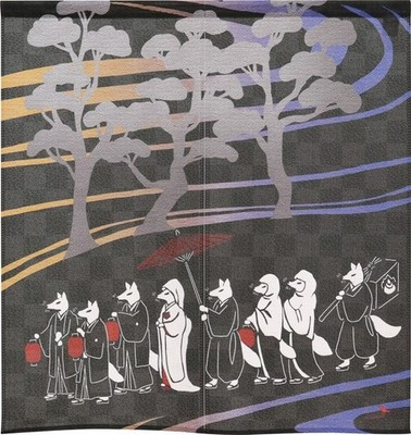 Noren Japanese door curtain tapestry 85x90cm Kitsune no Yomeiri Fox Wedding