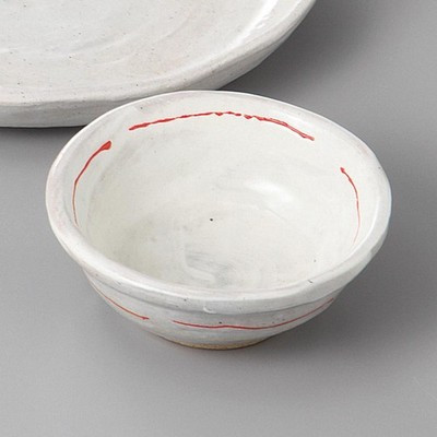 White Brush Red Line Tonsui Hot Pot Serving Bowl 11.2cm Japanese Pottery