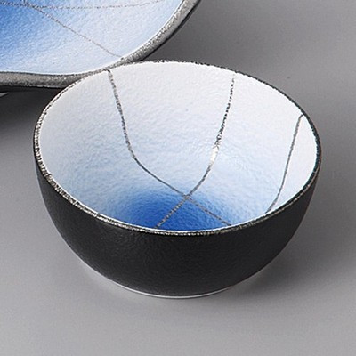 Japanese Mino Ware Cobalt Blue Silver Tonsui Hot Pot Bowl 8.8cm Japan
