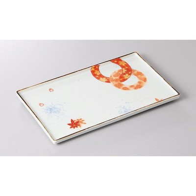 Japanese Mino Ware Red Geometric Rectangular Sushi Sashimi Serving Plate 22.8cm