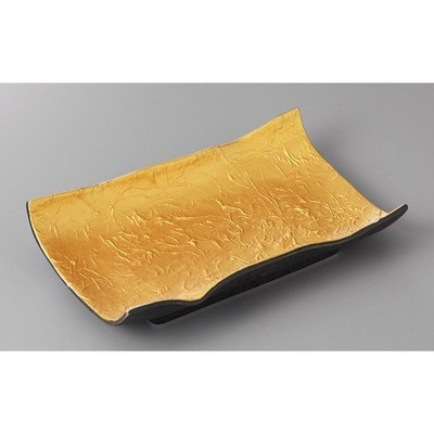 Japanese Mino Ware Gold Washi Pattern Rectangular Grilled Fish Plate 21.2cm