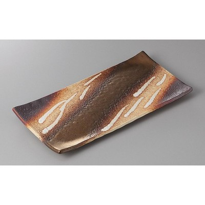 Japanese Banko Ware Handmade Gold Rectangular Grilled Fish Serving Plate 28.2cm