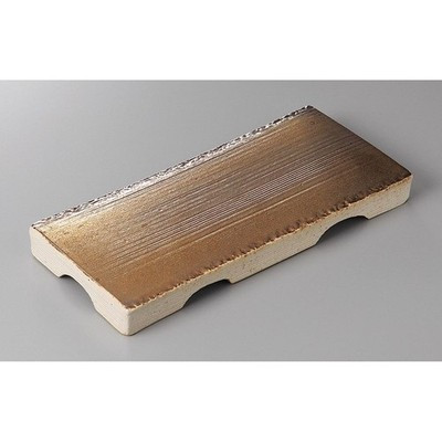 Japanese Banko Ware Handmade Gold Rectangular Serving Plate Sushi Sashimi 28cm