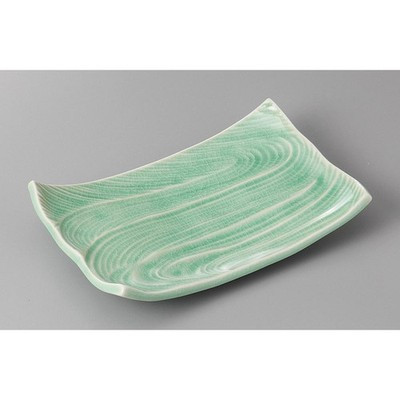 Japanese Mino Ware Ash Glaze Vidro Rectangular Grilled Fish Serving Plate 21cm