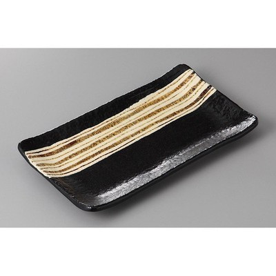Japanese Seto Ware Yuzu Black Rust Tokusa Rectangular Grilled Fish Plate 25.5cm